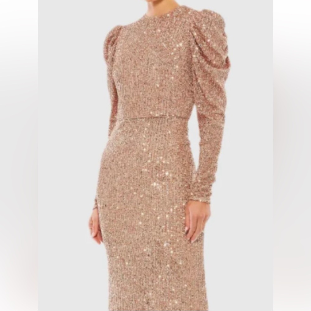 Mac Duggal Rose Gold Sequin Long Sleeve Maxi Gown size 8
